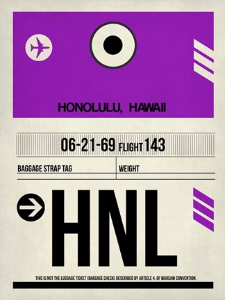 Framed HNL Honolulu Luggage Tag I Print