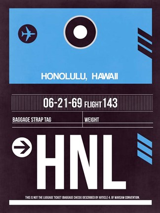 Framed HNL Honolulu Luggage Tag II Print