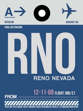 Framed RNO Reno Luggage Tag II Print