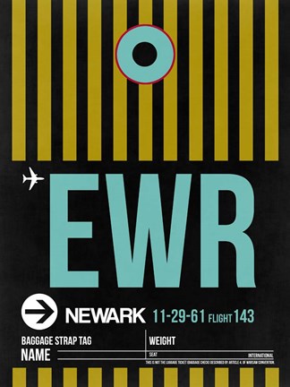 Framed EWR Newark Luggage Tag II Print