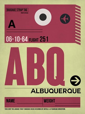 Framed ABQ Albuquerque Luggage Tag II Print