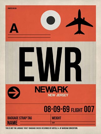 Framed EWR Newark Luggage Tag I Print