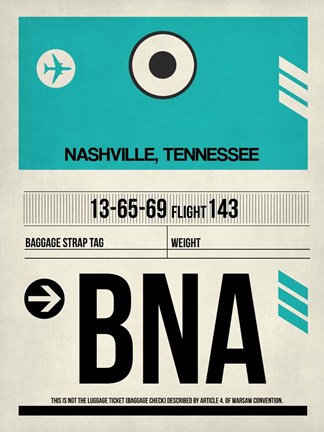 Framed BNA Nashville Luggage Tag II Print