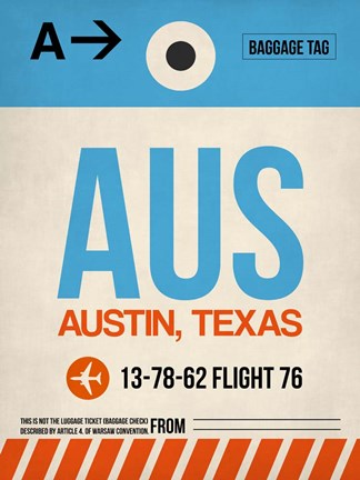 Framed AUS Austin Luggage Tag I Print
