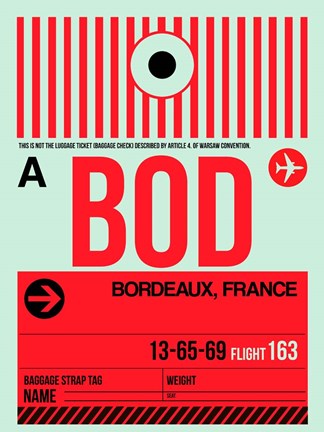 Framed BOD Bordeaux Luggage Tag I Print