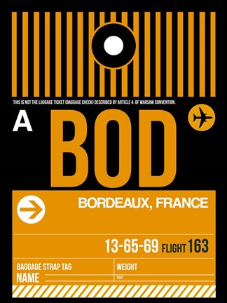 Framed BOD Bordeaux Luggage Tag II Print