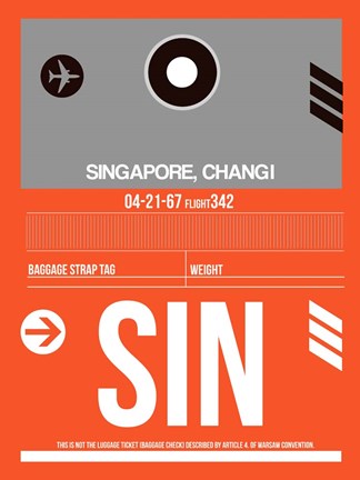 Framed SIN Singapore Luggage Tag II Print