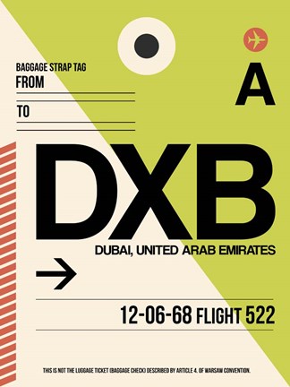 Framed DXB Dubai Luggage Tag I Print