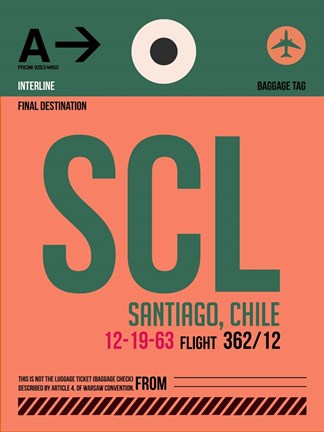 Framed SCL Santiago Luggage Tag I Print