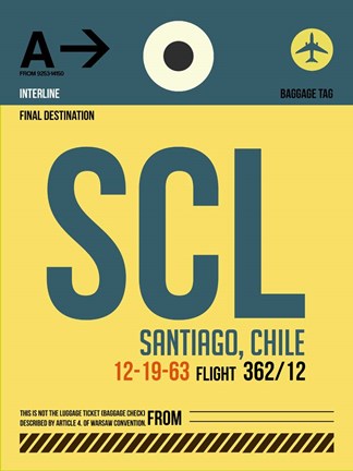 Framed SCL Santiago Luggage Tag II Print