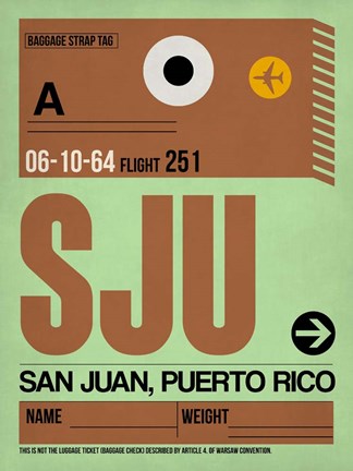 Framed SJU San Juan Luggage Tag I Print