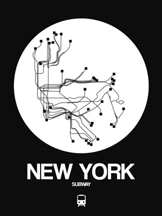 Framed New York White Subway Map Print