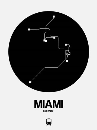 Framed Miami Black Subway Map Print