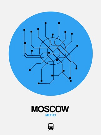 Framed Moscow Blue Subway Map Print