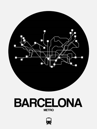 Framed Barcelona Black Subway Map Print