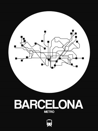 Framed Barcelona White Subway Map Print
