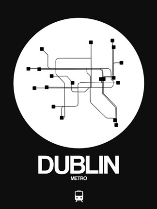 Framed Dublin White Subway Map Print