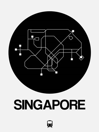 Framed Singapore Black Subway Map Print