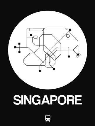Framed Singapore White Subway Map Print