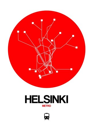 Framed Helsinki Red Subway Map Print