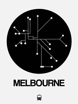 Framed Melbourne Black Subway Map Print