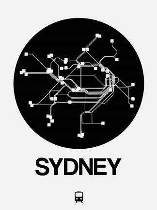 Framed Sydney Black Subway Map Print