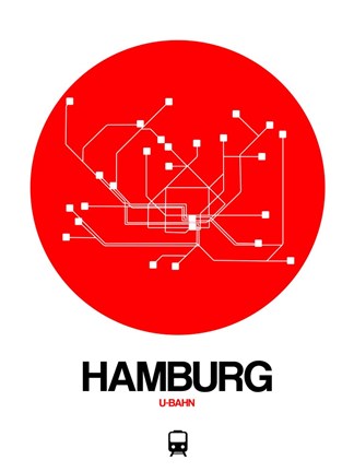 Framed Hamburg Red Subway Map Print