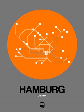 Framed Hamburg Orange Subway Map Print