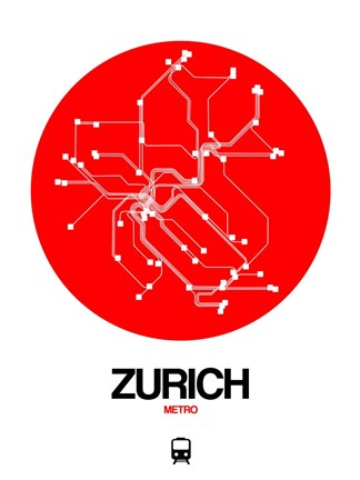 Framed Zurich Red Subway Map Print