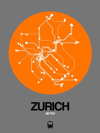 Framed Zurich Orange Subway Map Print