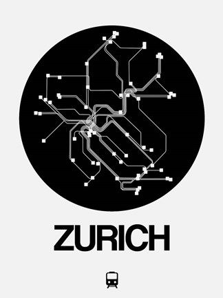 Framed Zurich Black Subway Map Print