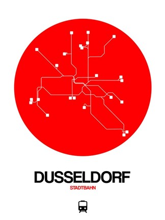 Framed Dusseldorf Red Subway Map Print