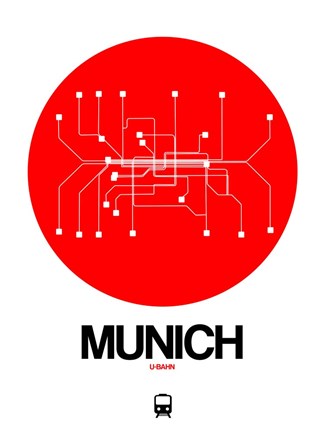 Framed Munich Red Subway Map Print