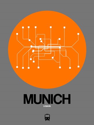 Framed Munich Orange Subway Map Print