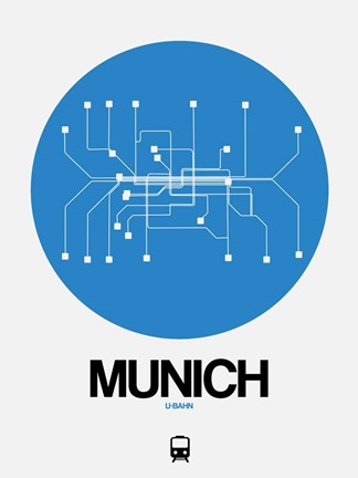 Framed Munich Blue Subway Map Print