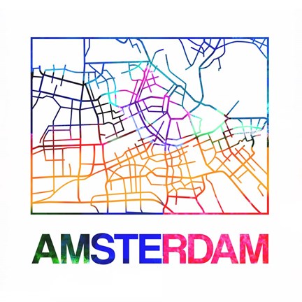 Framed Amsterdam Watercolor Street Map Print