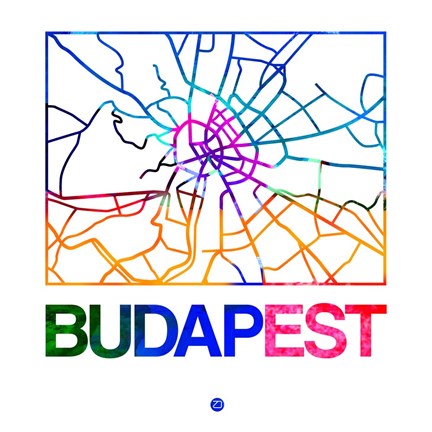 Framed Budapest Watercolor Street Map Print