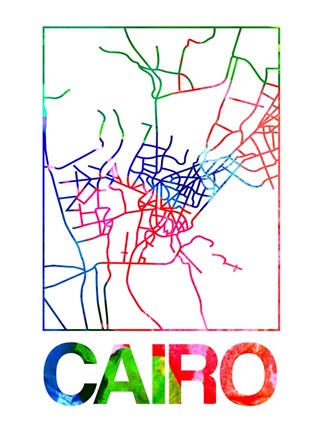 Framed Cairo Watercolor Street Map Print