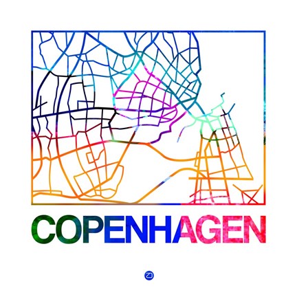 Framed Copenhagen Watercolor Street Map Print