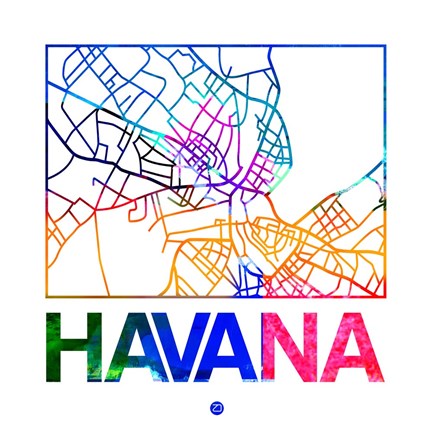 Framed Havana Watercolor Street Map Print