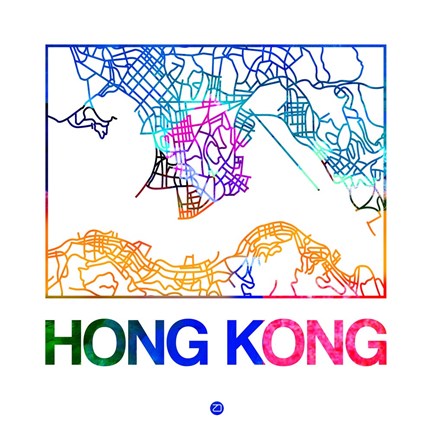 Framed Hong Kong Watercolor Street Map Print