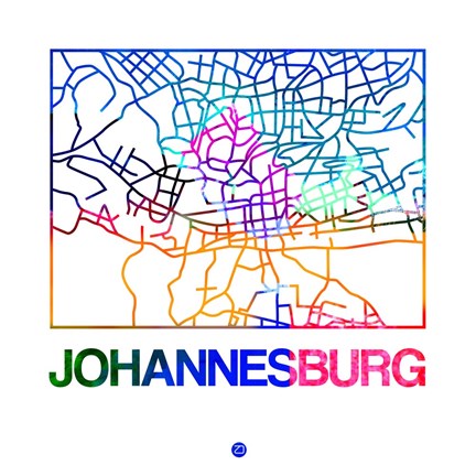 Framed Johannesburg Watercolor Street Map Print