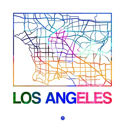 Framed Los Angeles Watercolor Street Map Print