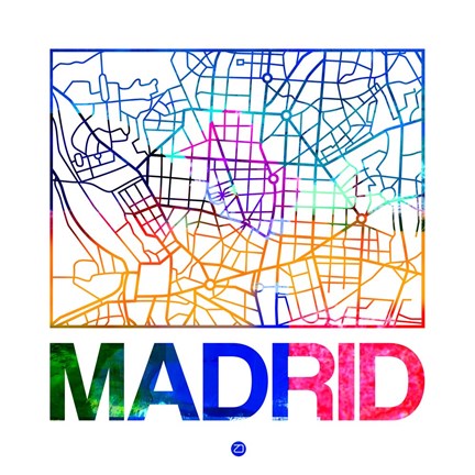 Framed Madrid Watercolor Street Map Print