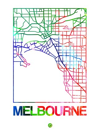 Framed Melbourne Watercolor Street Map Print