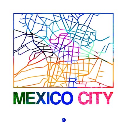 Framed Mexico City Watercolor Street Map Print