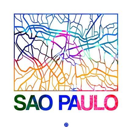 Framed Sao Paulo Watercolor Street Map Print