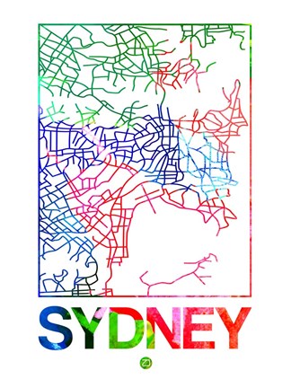 Framed Sydney Watercolor Street Map Print