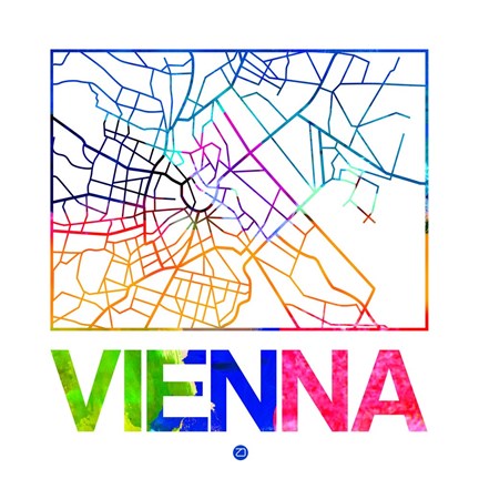 Framed Vienna Watercolor Street Map Print