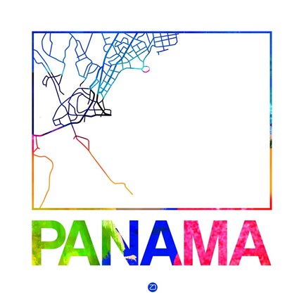 Framed Panama Watercolor Street Map Print